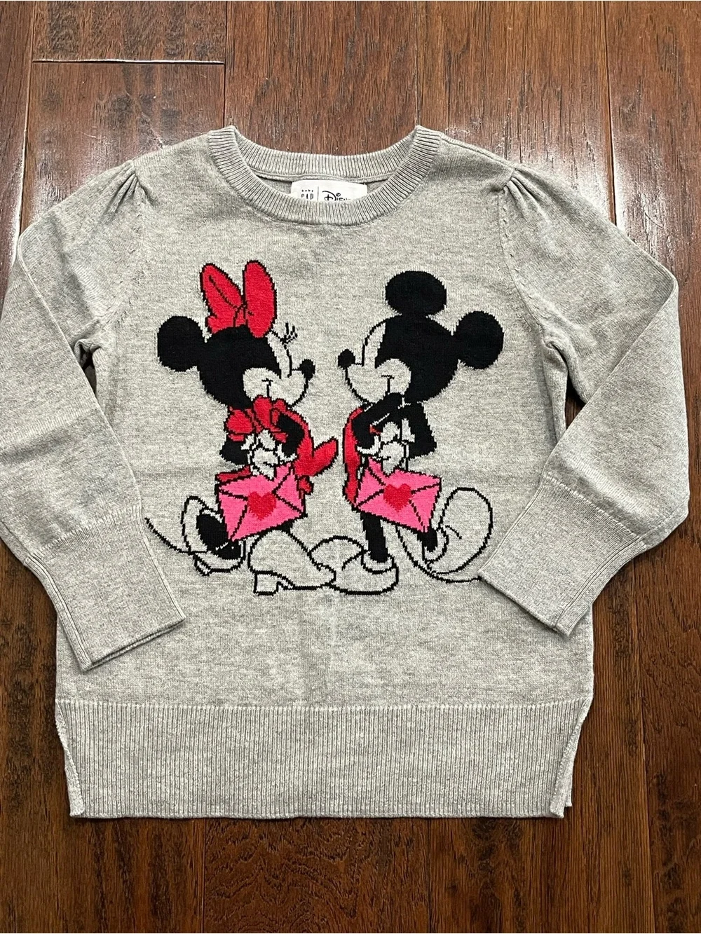GAP Gray Knit Sweater with Pink Minnie & Mickey Graphic 100% Cotton